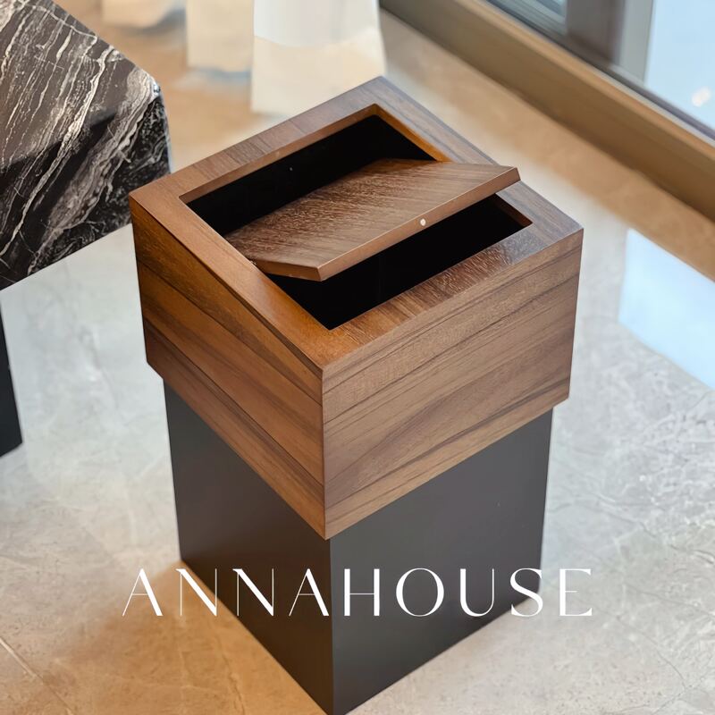 【100 Packages for the New Home】Trash Can for Home Use, Living Room, Light Luxury Wooden Design, Bedroom, Hotel, with Lid, Creative Design