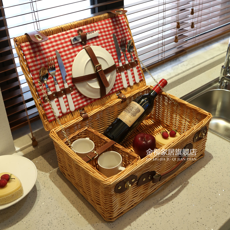 Picnic Basket Ins with cutlery Vine Woven Basket Containing Basket Picnic Items Outdoor Camping Full Web Red