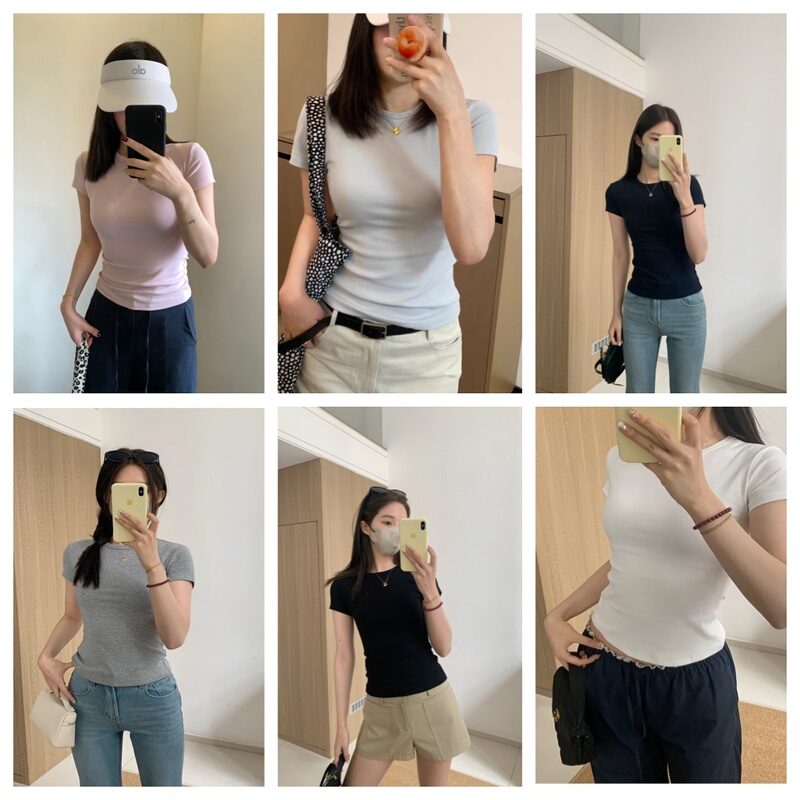 Li Li Slee In-Stock Minimalist Classic Round Neck Six-Color Short T-Shirt Summer Versatile Slim-Fit Top