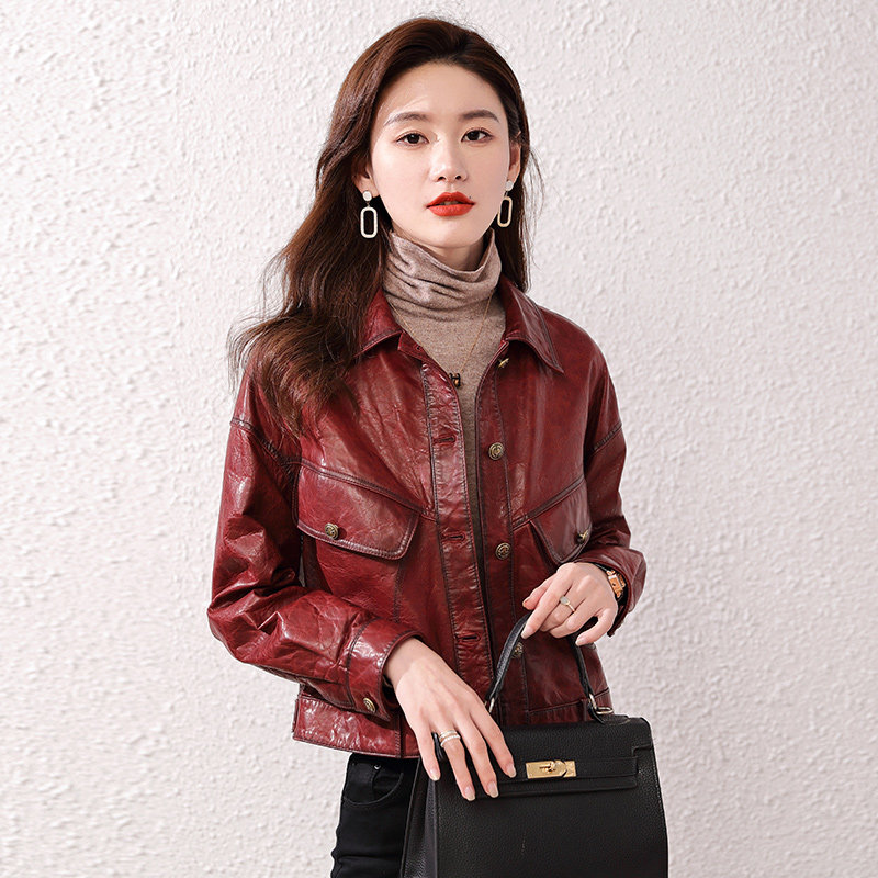 2023 - The new Haining fur coat female short - case skin coat jacket for a short saltwax sheep skin