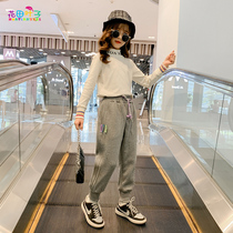 Girls plus velvet pants autumn and winter wear new childrens loose casual pants spring and autumn children thick sweatpants