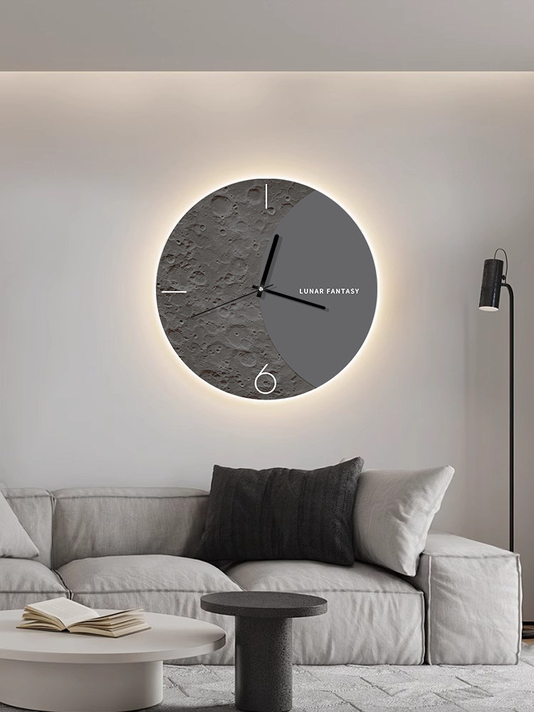 Cream-Style Moon-Themed Living Room Wall Clock 2024 New Creative Wall-Mounted Clock for Home, Dining Room, No-Drill Silent Clock