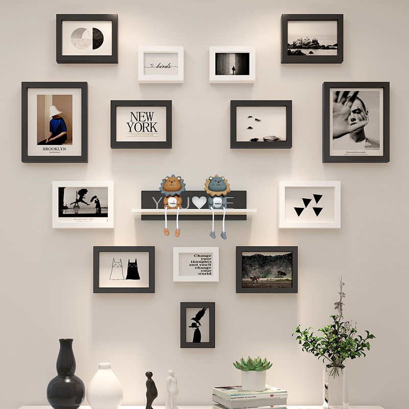 Bedroom photo frame wall hanging combination creative one-piece Nordic abstract painting frame Wash photo plus image frame Photo wall free punch