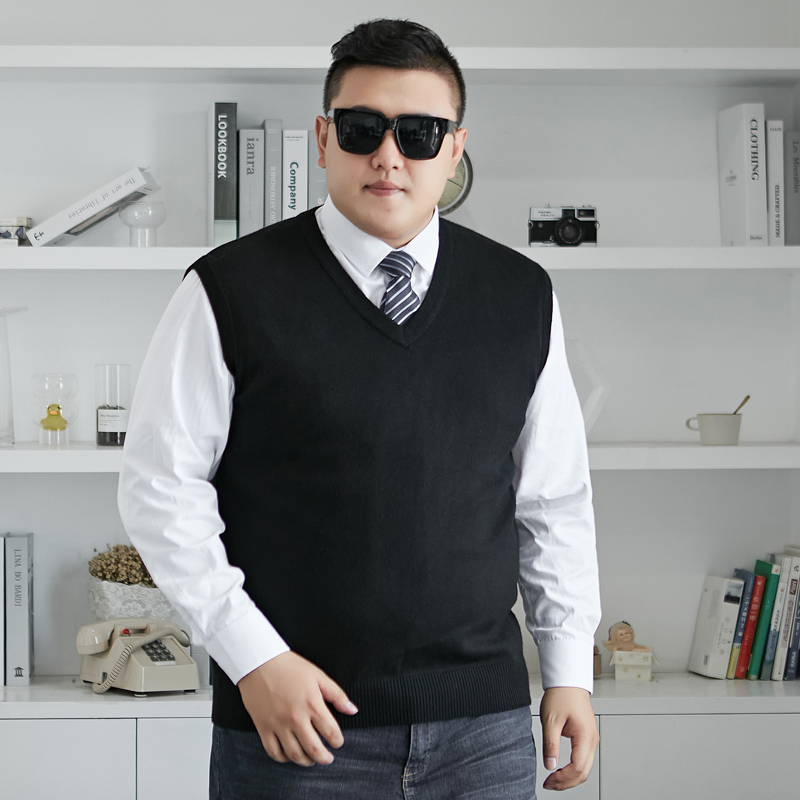 Plus Size Men's Knitted Sweater Vest Pullover for Overweight Men, Middle-Aged Dad's Loose-Fitting Vest