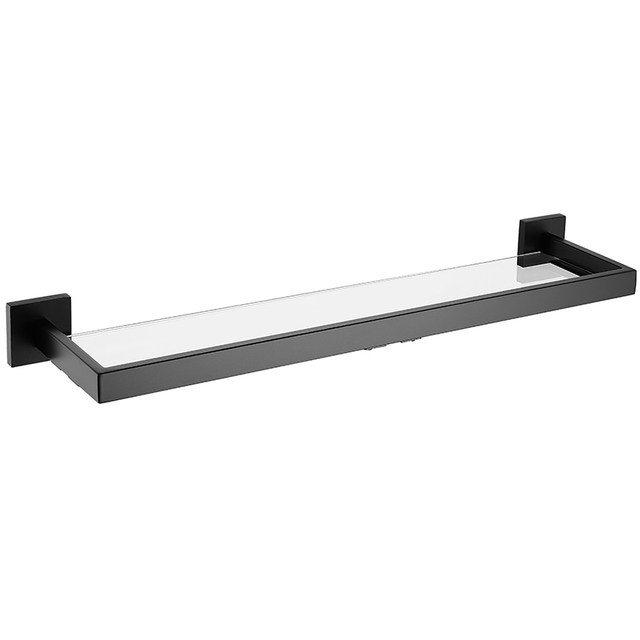 Artiqua304 Stainless Steel Bathroom Storage Rack Wall-Mounted Tempered Glass Cosmetic Rack Single Layer Black