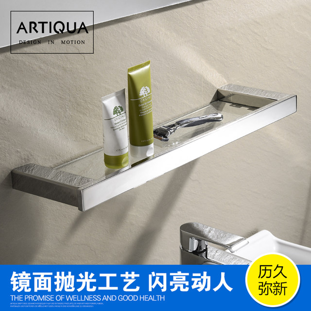 Artiqua304 Stainless Steel Bathroom Shelf Wall-Mounted Tempered Glass Cosmetic Shelf Single Layer Glossy