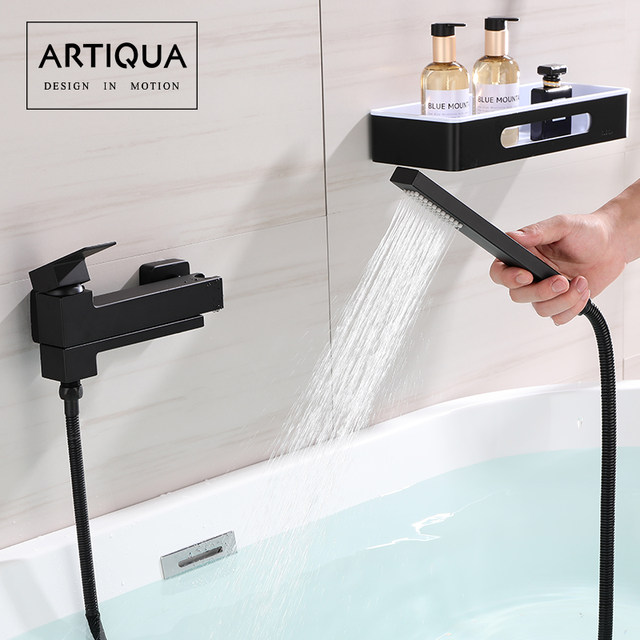 All-Copper Extended Bathtub Faucet Hot and Cold Shower Faucet Mixing Valve Flushing Nozzle Simple Shower Set Black