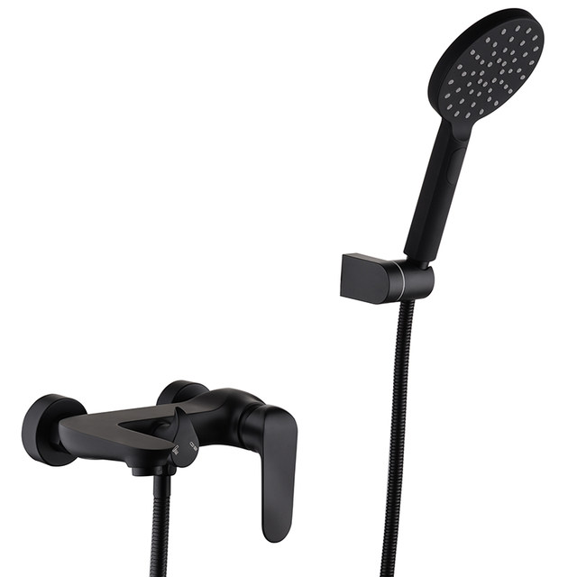 Scandinavian All-Copper Bathtub Faucet Hot and Cold Triple Shower Faucet Mixing Valve Nozzle Household Shower Set Black