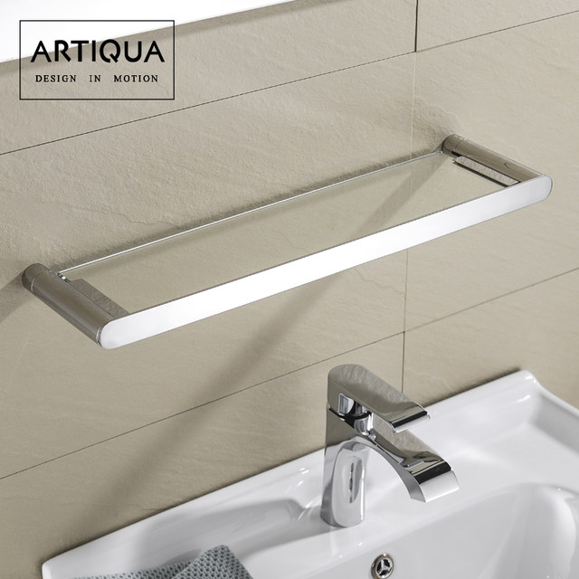 Artiqua304 Stainless Steel Bathroom Shelf Wall-Mounted Tempered Glass Cosmetic Shelf Single Layer Glossy