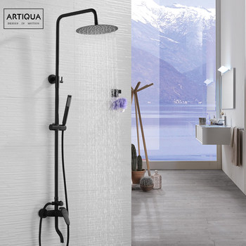 Shower Set All-Copper Shower Faucet Hot and Cold Mixing Valve Household Showerhead Nordic Black