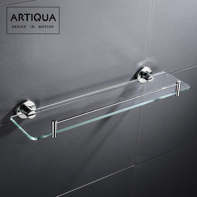 Artiqua304 Stainless Steel Bathroom Shelf Wall-Mounted Tempered Glass Cosmetic Shelf Single Layer Glossy