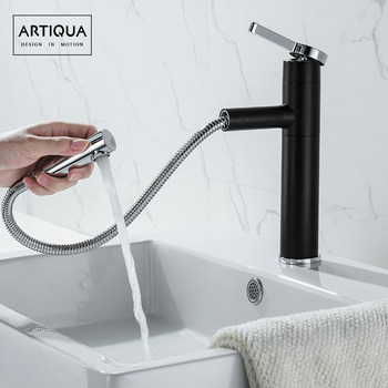 Artiqua All-Copper Pull-Out Basin Faucet, Hot and Cold Washbasin Faucet, Elevated Countertop Basin Faucet for Washing Hair