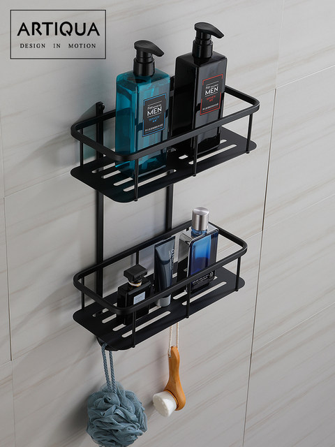 Artiqua Square Drain Basket, Thickened 304 Stainless Steel Double-Layer Bathroom Storage Rack, Black Brushed Gold Accessories