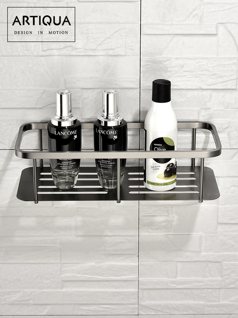 Artiqua Square Drain Basket, Thickened 304 Stainless Steel Double-Layer Bathroom Storage Rack, Black Brushed Gold Accessories