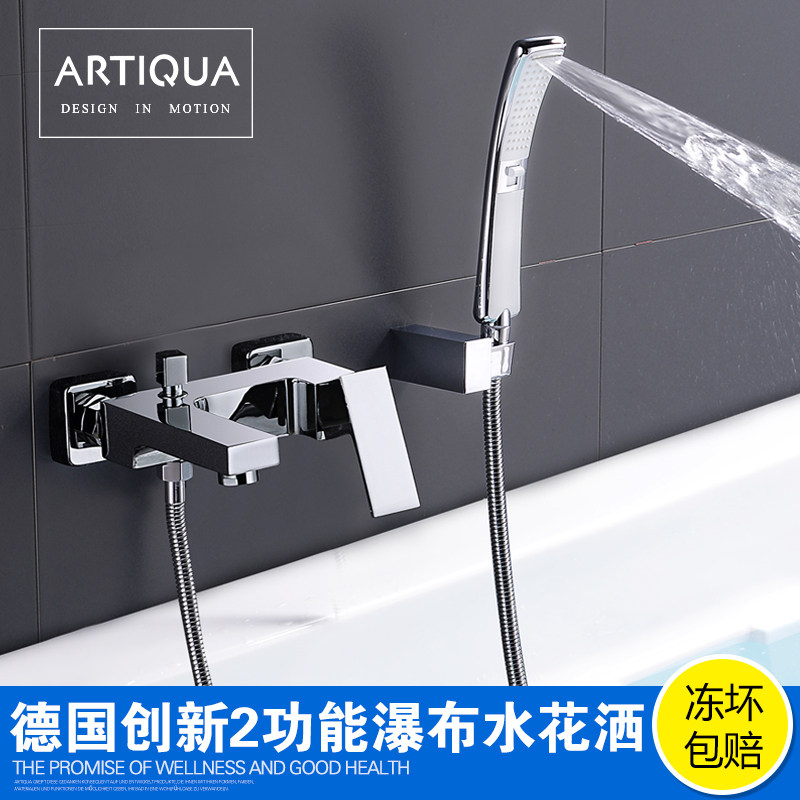 Full copper bath tap hot and cold triple shower tap water mixing valve nozzle square lifting bath shower head suit