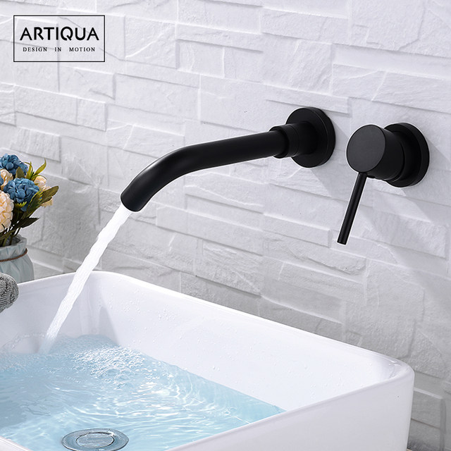 Artiqua All-Copper Concealed Wall-Mounted Basin Faucet for Bathroom Sink, Swivel Faucet, Black