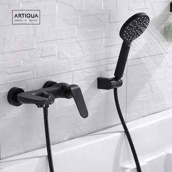 Scandinavian All-Copper Bathtub Faucet Hot and Cold Triple Shower Faucet Mixing Valve Nozzle Household Shower Set Black