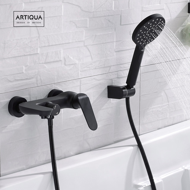 Scandinavian All-Copper Bathtub Faucet Hot and Cold Triple Shower Faucet Mixing Valve Nozzle Household Shower Set Black