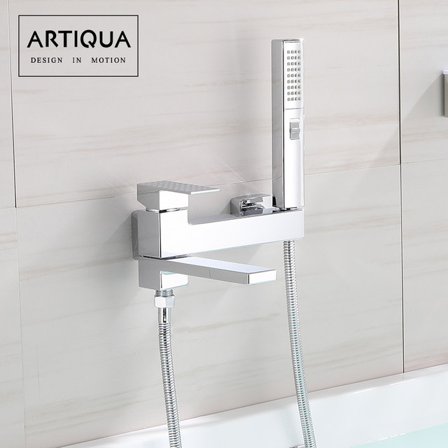 All-Copper Extended Bathtub Faucet Hot and Cold Shower Faucet Mixing Valve Flushing Nozzle Simple Shower Set Black