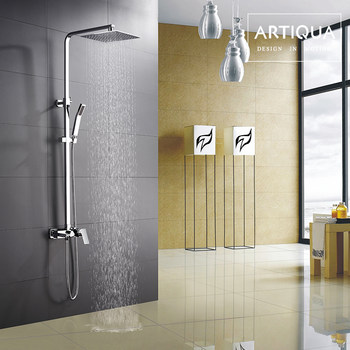 Artiqua Shower Set with Hot and Cold Bathtub Faucet, Square-Shaped Stylish Shower Head