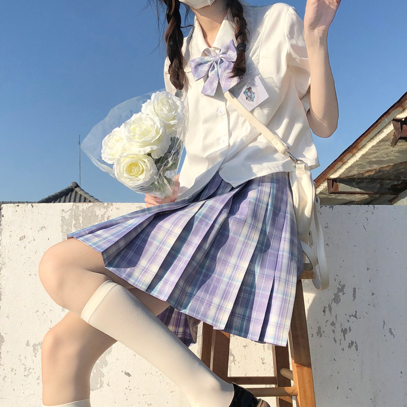 Chinchilla Maru (Zi Yan) original genuine jk plaid skirt purple silver line Japanese college style spring and summer pleated skirt