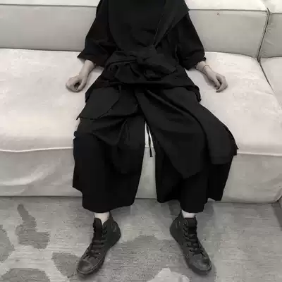 Lu and Shanyu's new yoji Yamamoto niche dark design cotton and linen irregular strap wide leg pants skirt