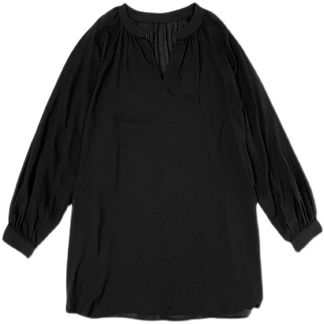 Lu and Shanyu 2023 Spring Tops Minimalist Tencel V-neck Draped Long Sleeve Shirt Women's Black Versatile Shirt