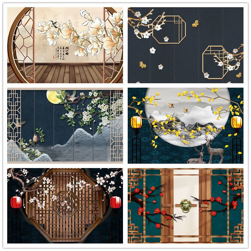 New anchor background cloth Douyin video Kuaishou live broadcast background wall 3D three-dimensional costume Chinese style photo background