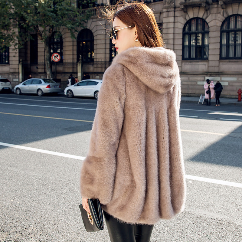 zqqz water mink fur fur coat female medium long version henning long sleeve connected hat fashion whole mink leather big coat new 6033