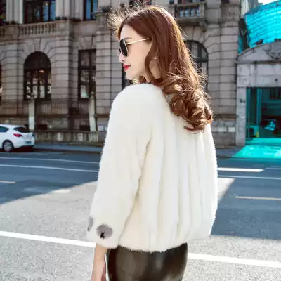 zqqz mink fur coat women's short haining three-point sleeve round neck whole mink mink coat winter new D438