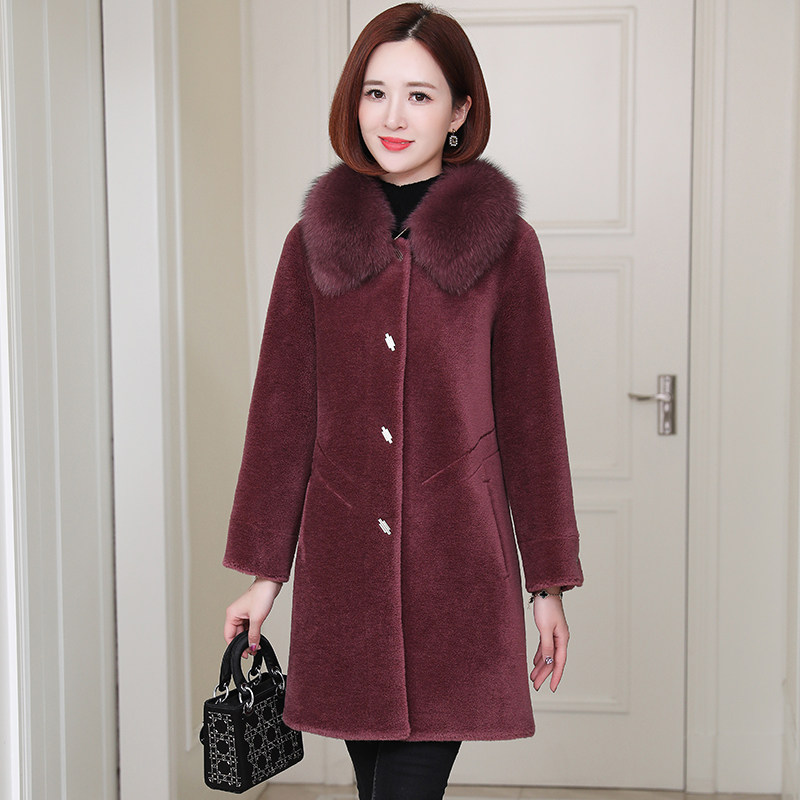 zqqz sheep shearling coat women's mid-length fox fur collar 2020 winter new fashion wool fur coat D283