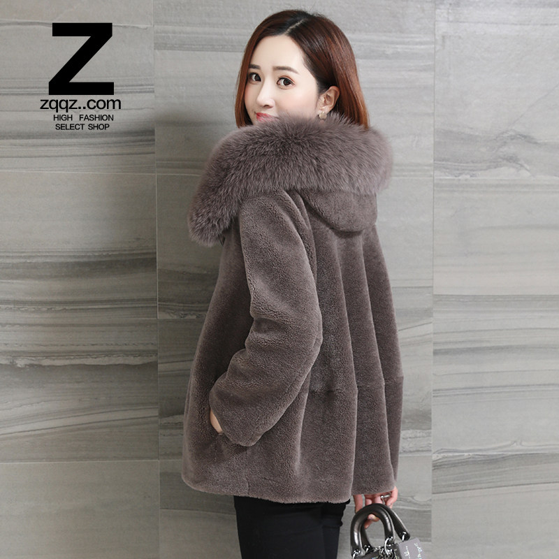 zqqz sheep cut suede big coat woman new fox fur short and fur integrated grain wool leather straw jacket 168