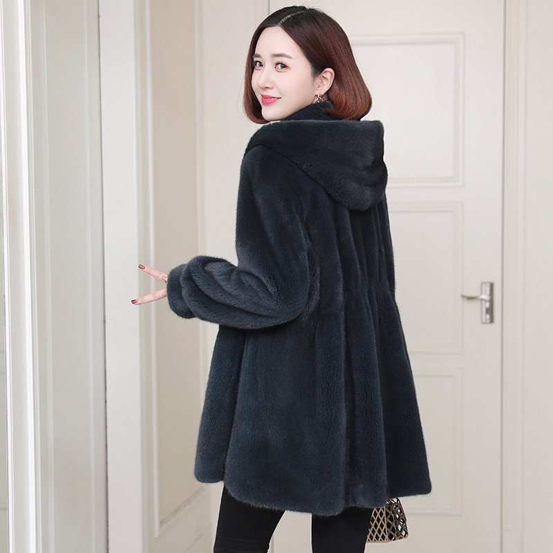 zqqz imported water mink fur fur coats women's new henning medium long version with cap fashion whole mink fur coat D085