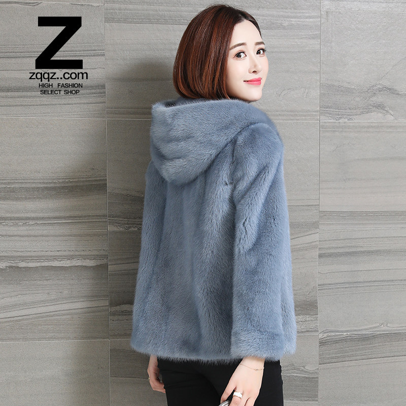 zqqz mink fur coat women's 2018 new short hooded long-sleeved slim whole mink mink coat D157