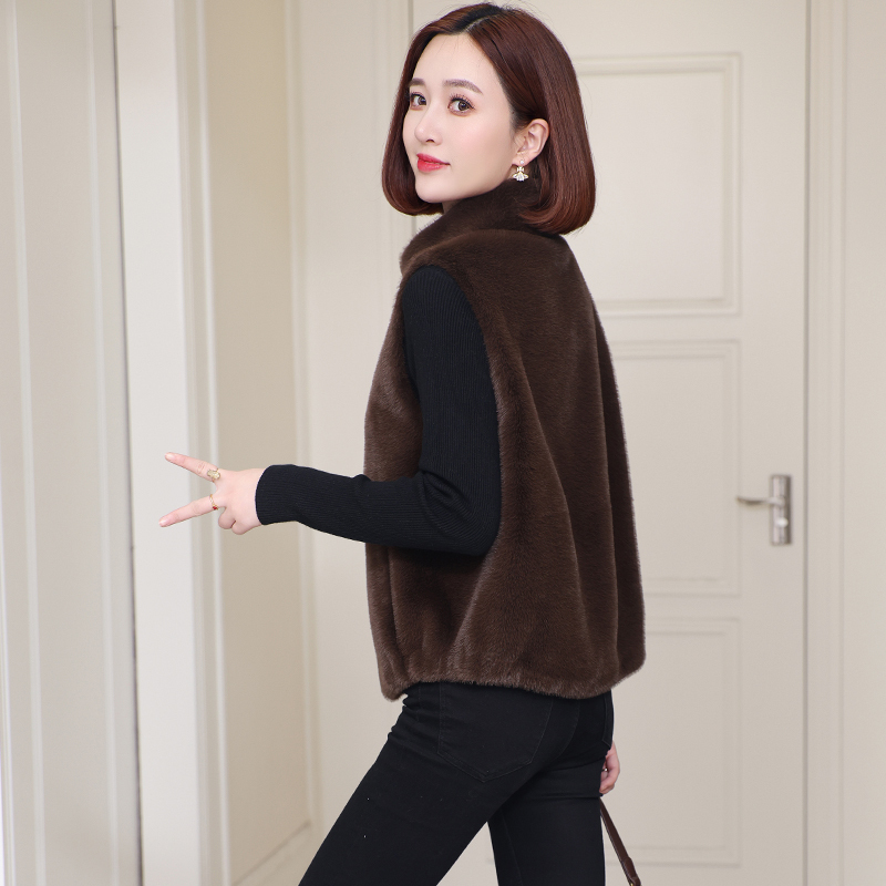 Zqqz Imitation Gold Mink Fur Coat Women's Vest Stand Collar Short Mink Vest Sheep Shearling Coat Waistcoat 6220