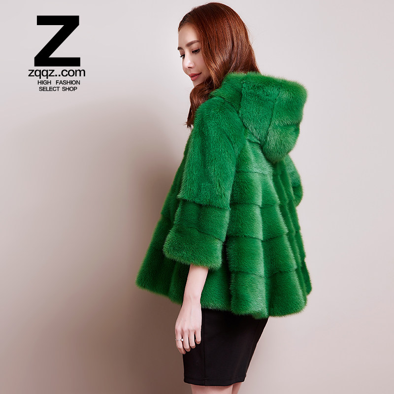 zqqz mink fur coat women's new Haining short Korean version hooded fashion whole mink mink coat DP01