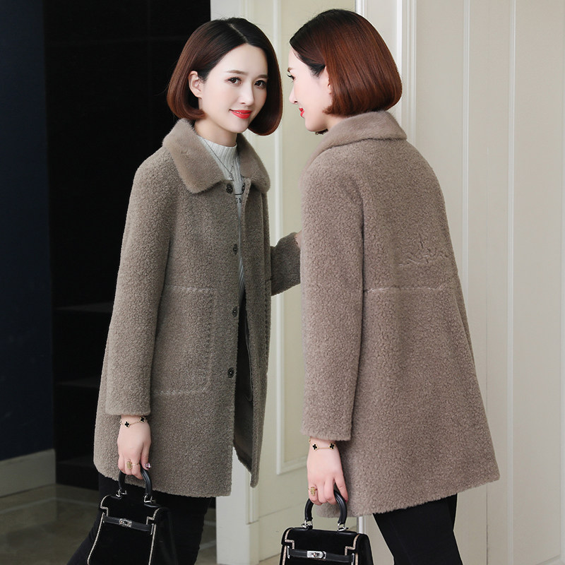 zqqz cashmere coat female medium-length mink fur collar new slim grain wool fur coat 2029