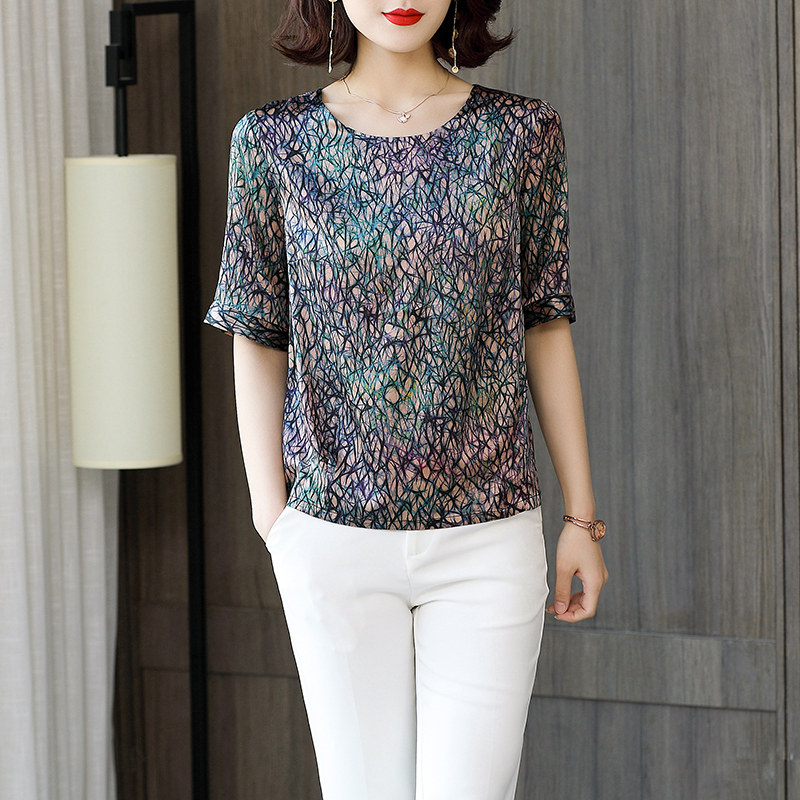 zqqz true silk blouses ladies short sleeve round neckline summer new fashion satin heavy pound mulberry silk shirt 935
