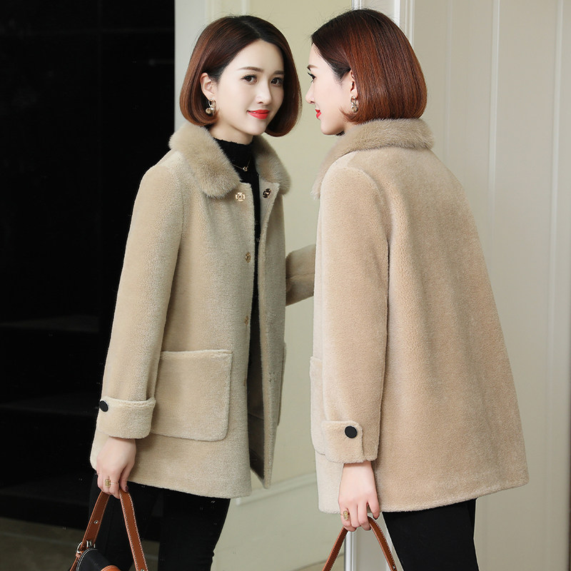zqqz cashmere coat women's mid-length mink fur collar 2020 new granular shear fur coat 2232