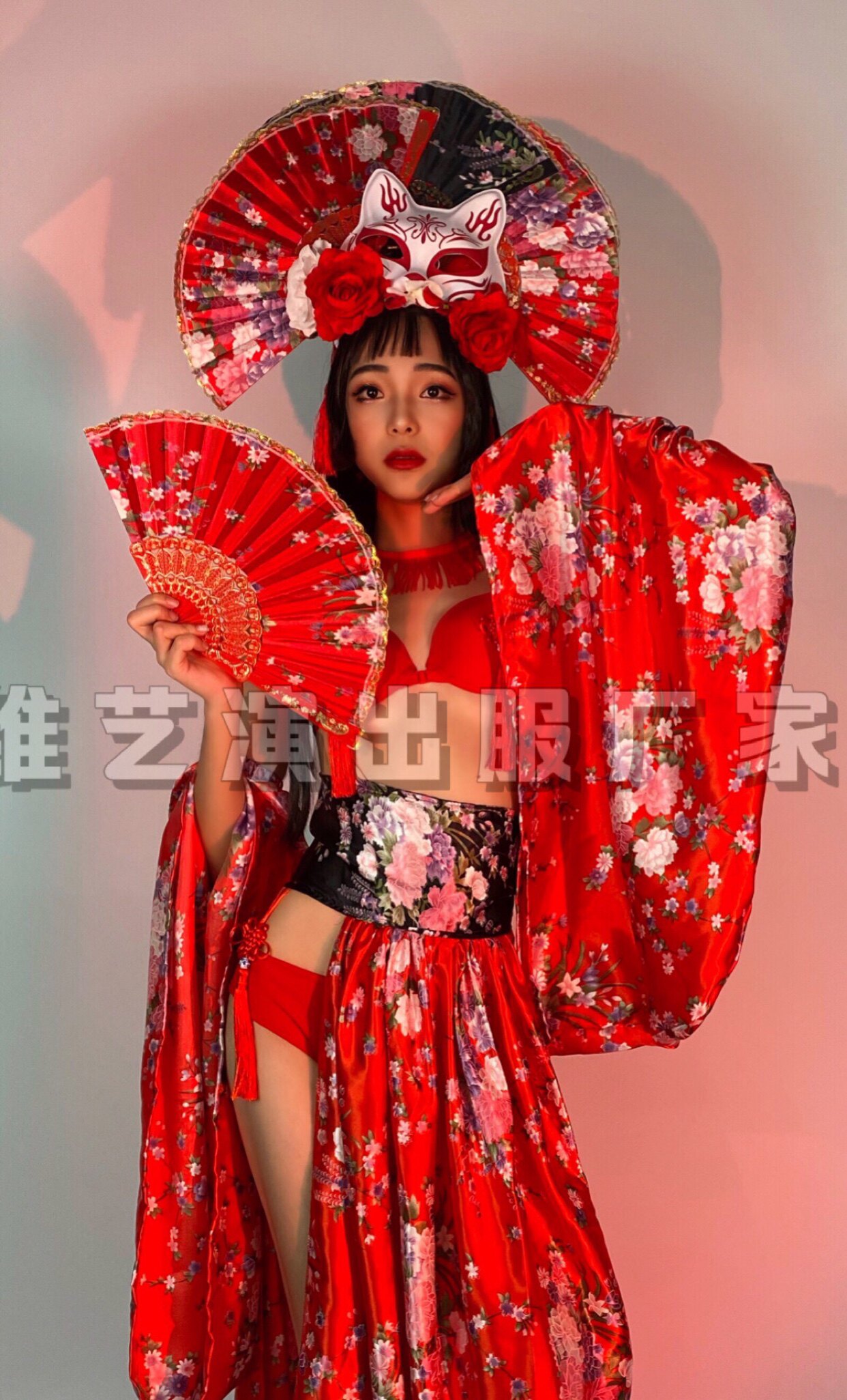 New Year's Day red geisha style cheongsam gogo show party nightclub bar costume a