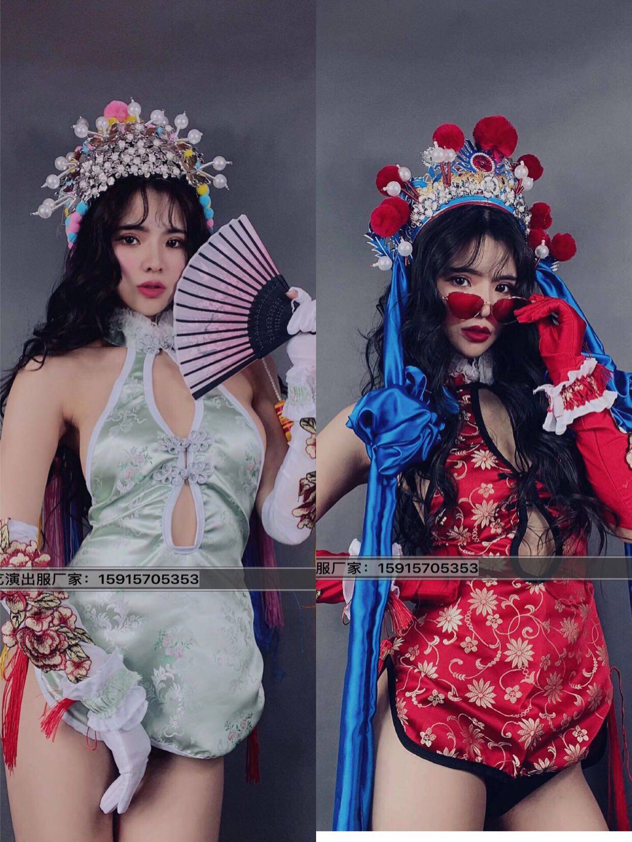 New Year's National Tide Peking Opera Opera Headwear Sexy Cheongsam Hip Skirt Bar Ds Female Dj Lead Dance Team GoGo Costumes