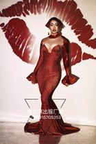 Weiyi customized bar gogo performance costumes for womens nightclubs Valentines Day sexy and atmospheric fake exposed flesh permed diamond dress long skirt