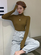 2020202020Long Sleeved T-shirt Thin High Neck Slim base shirt Women White Fashion Top Body