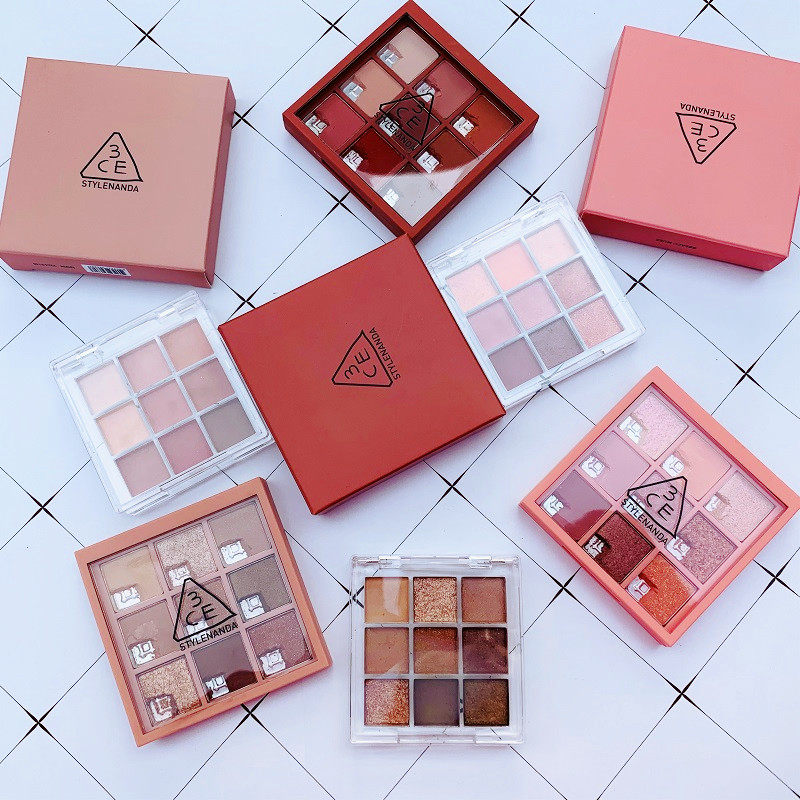 3CE Nine Palace Lattice Eye Shadow Pan Bright Sheet Overtake Shiny Pink Pearlized Milk Tea Tray Matt Transparent Trial Bag Split