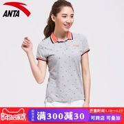 Anta Womens Tay áo ngắn mùa hè Áo thun mỏng thoáng khí Áo ve áo ngắn tay áo thể thao Chạy bộ cotton thun