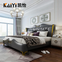 Hong Kong-style light luxury postmodern simple leather bed Master bedroom 2 2-meter king bed double creative high-end wedding net celebrity bed