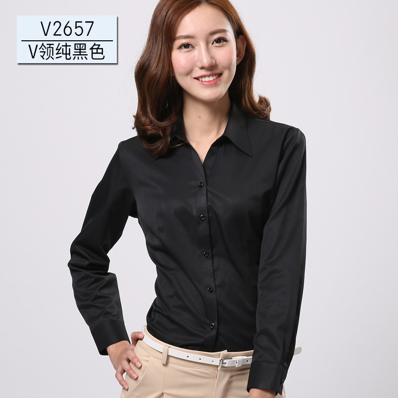 Autumn long-sleeved shirt women's pure black business professional workwear shirt women's commuter ol bottoming slim-fitting work clothes