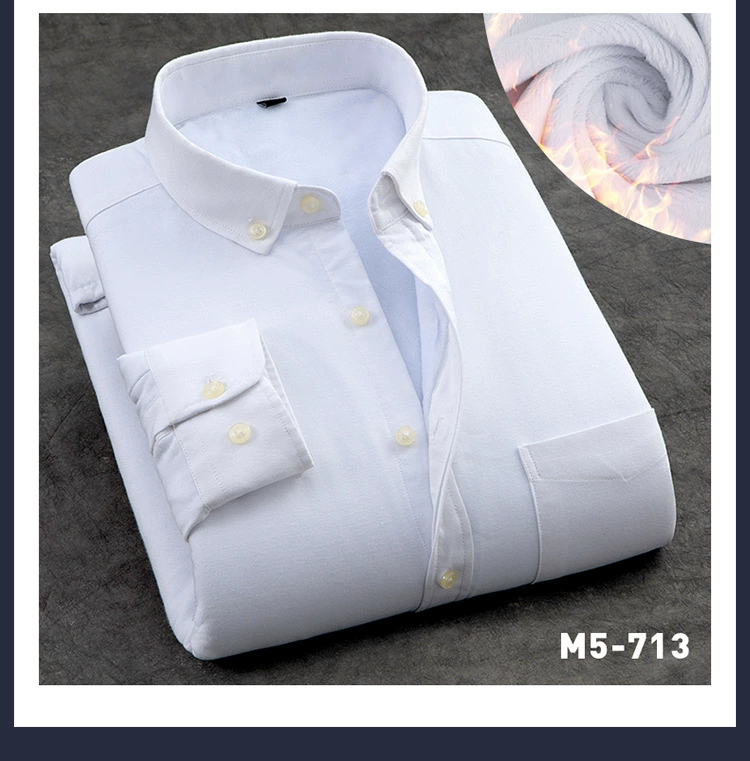 Mùa đông ấm áp áo sơ mi nam màu xanh oxford cộng với nhung dày phù hợp với inch cedar nam overalls áo đáy