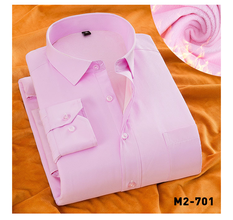 Mùa đông cộng với nhung dày twill inch kinh doanh bình thường chú rể chú rể áo cưới màu hồng dài tay áo ấm sơ mi nam