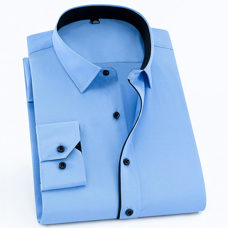 Long-sleeved shirt men's spring and autumn business casual workwear blue shirt autumn formal wear fashion free ironing suit inch shirt